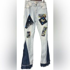 CELEBRITY ACE JEANS CUSTOM PATCH WORK hand sewing size 5/27 stretch jeans